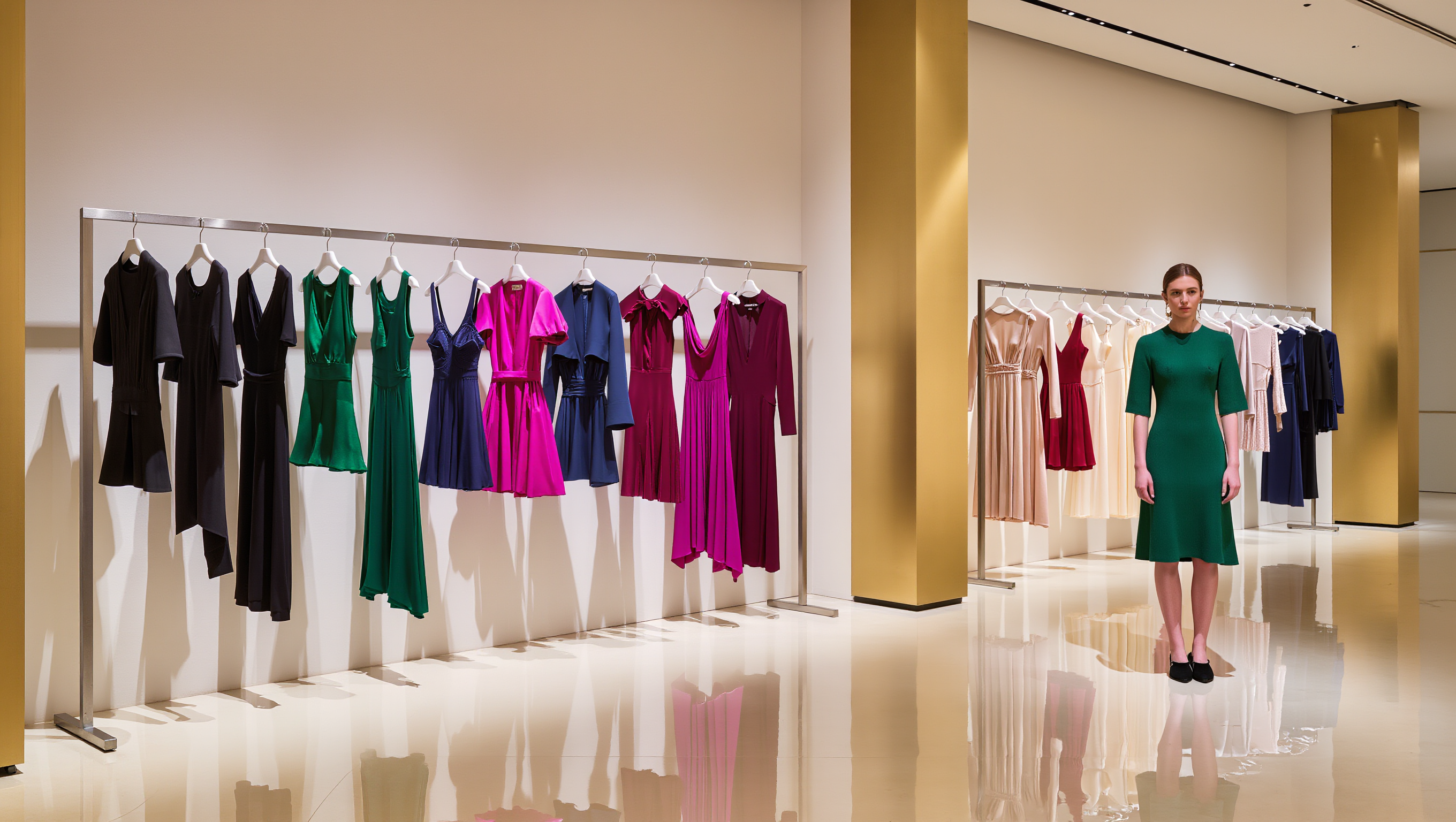Elegant short mini dress in rich tones, styled for modern evening and city elegance.