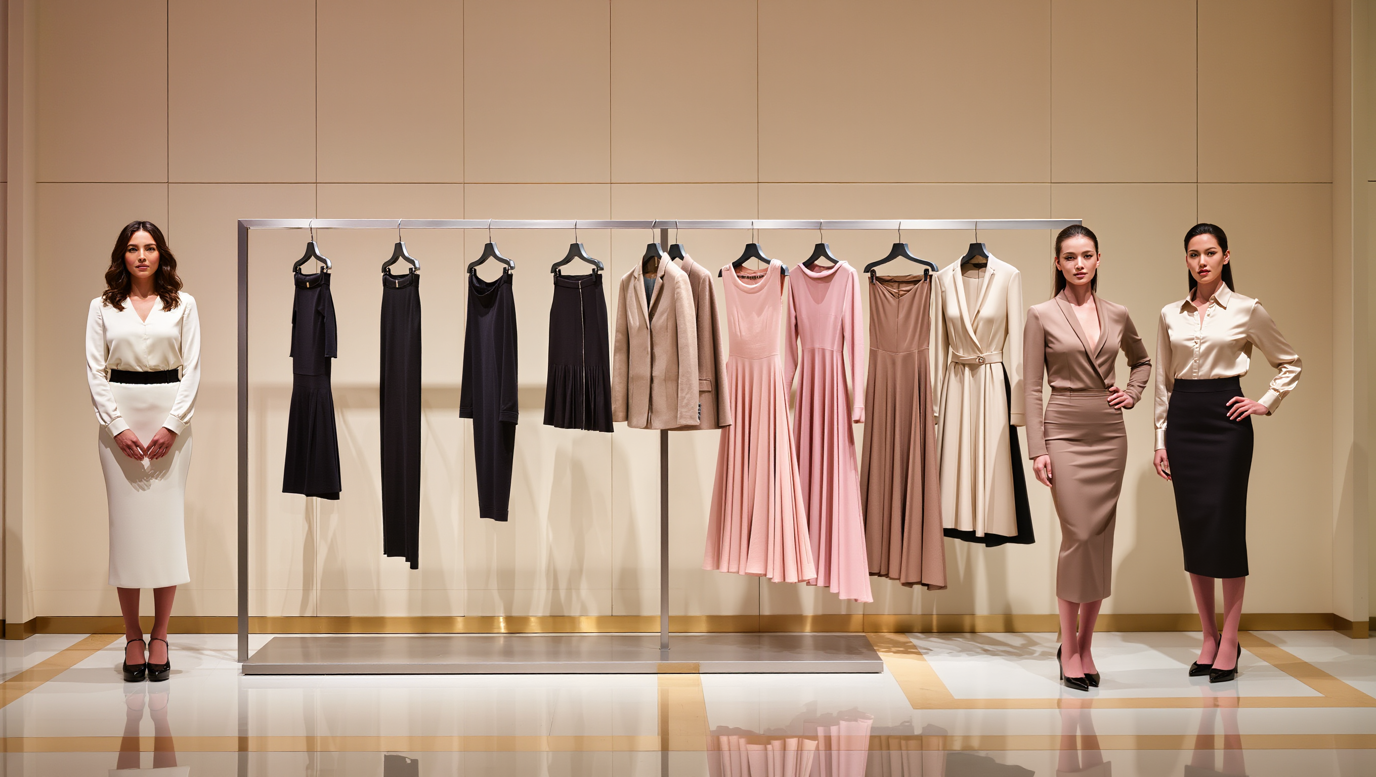 Elegant neutral-tone women’s playsuit displayed in a modern fashion setting.