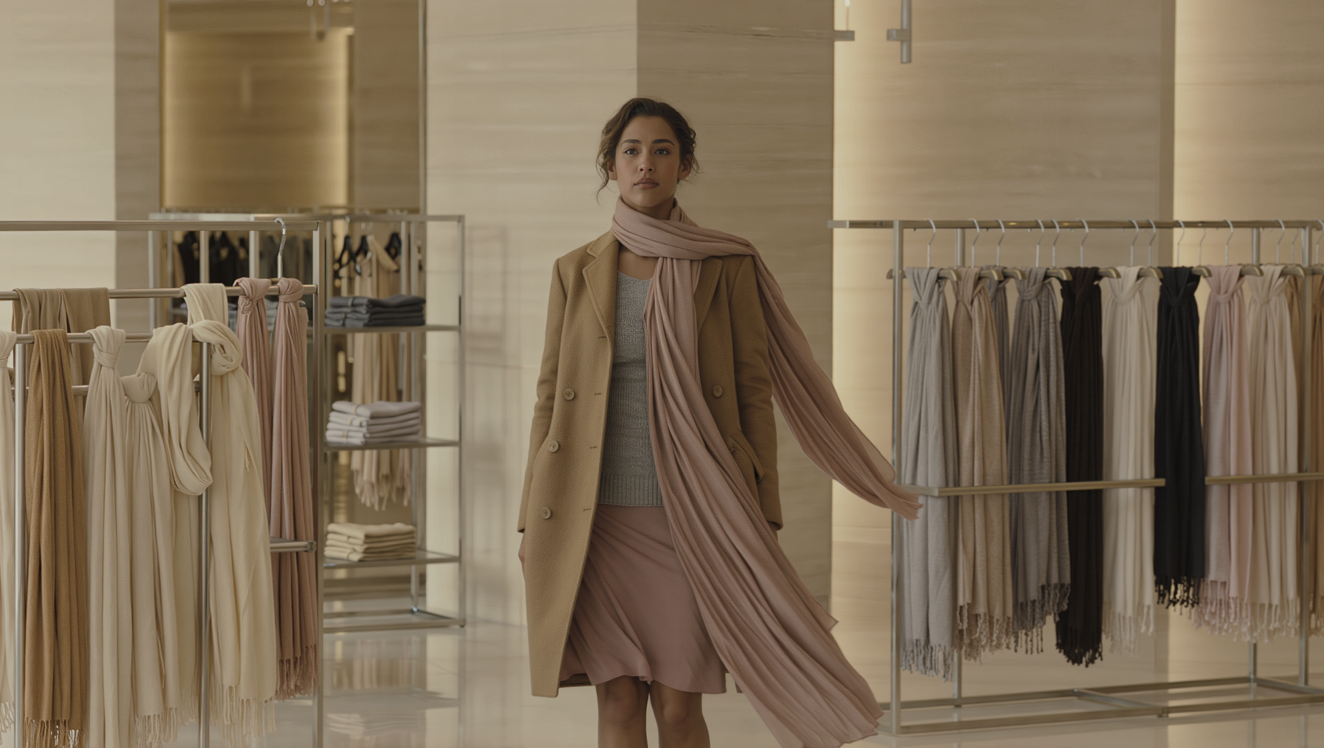 Elegant women’s fashion accessories styled in a luxury neutral fashion studio.