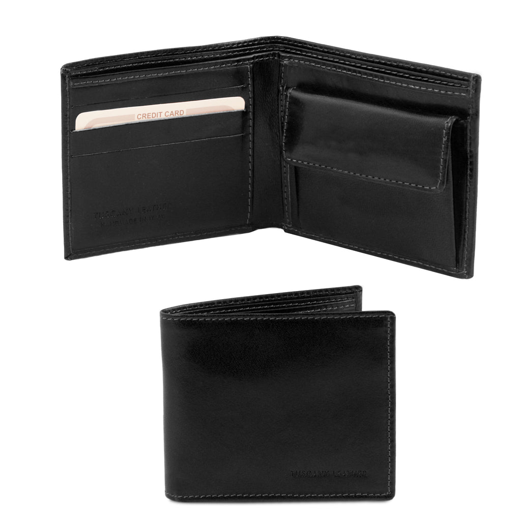 Portefeuille homme DOPPIO en cuir pleine fleur 2 volets
