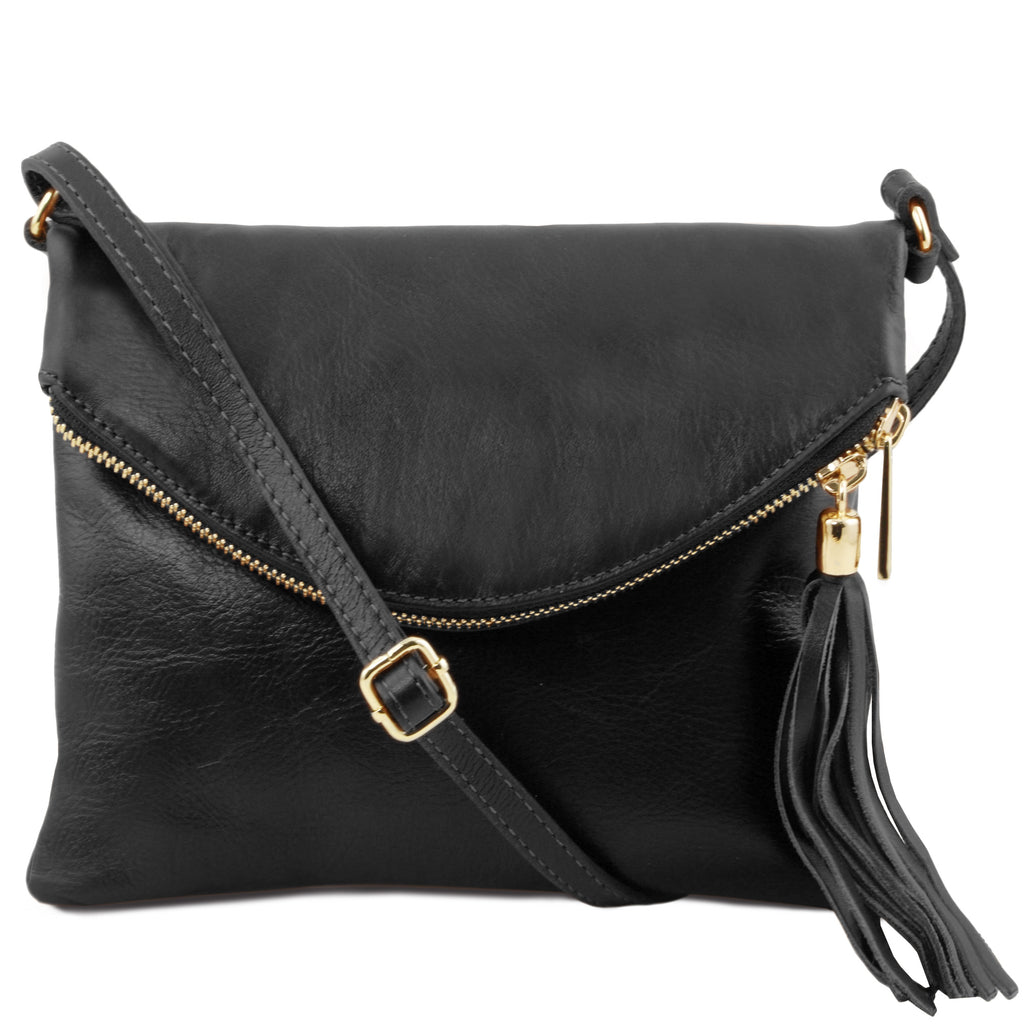 ALVÉA — Sac bandoulière en cuir pleine fleur avec pompon