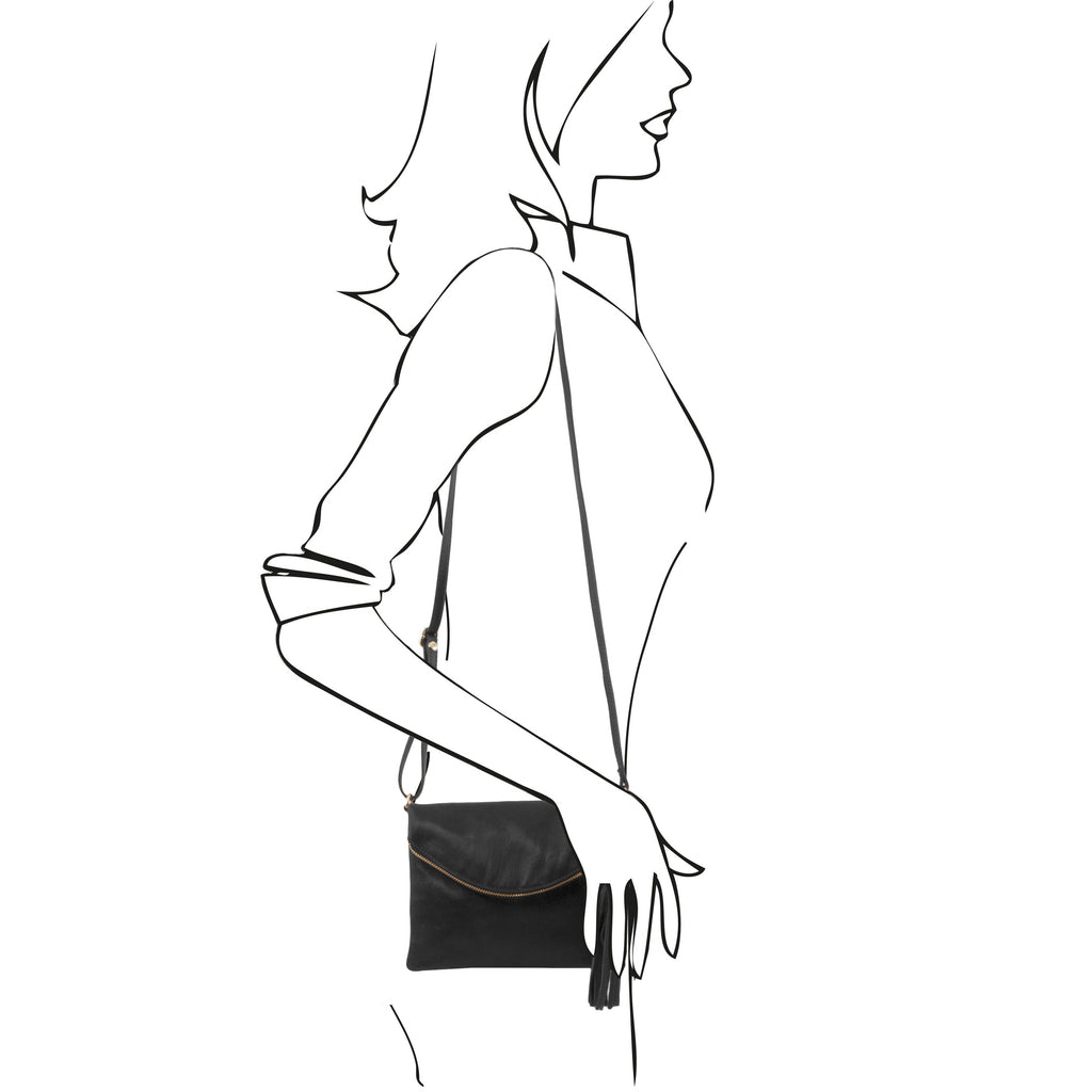ALVÉA — Sac bandoulière en cuir pleine fleur avec pompon
