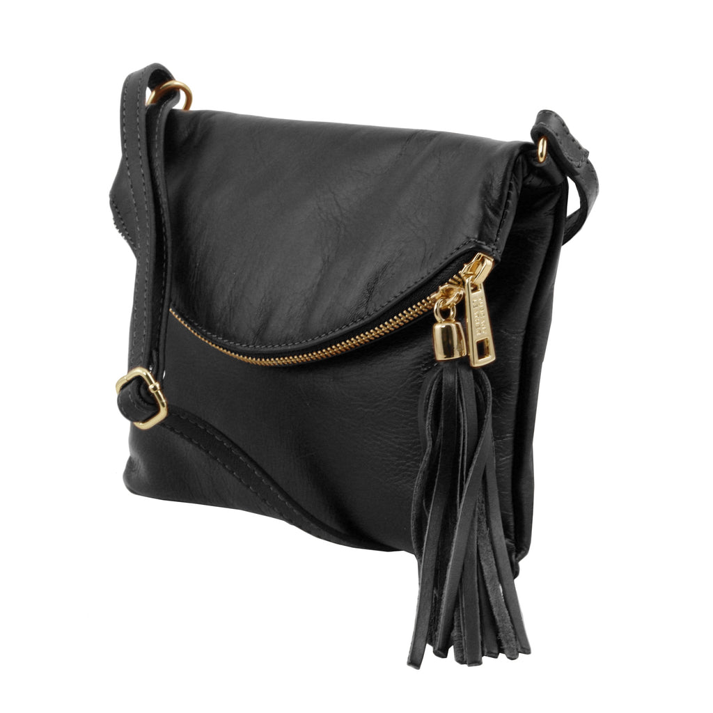ALVÉA — Sac bandoulière en cuir pleine fleur avec pompon