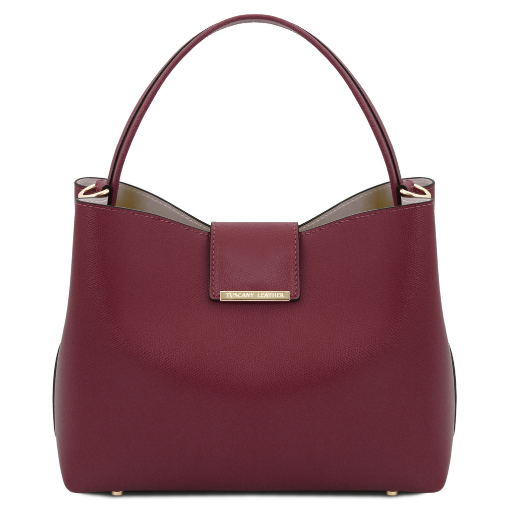 Sac seau femme CLIO structuré en cuir véritable à fermoir bijou