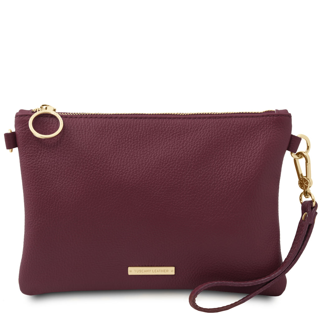 Pochette femme MIRA en cuir grainé souple avec bandoulière