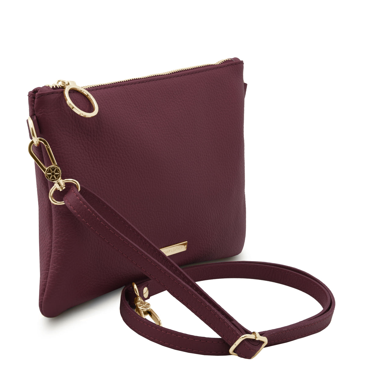Pochette femme MIRA en cuir grainé souple avec bandoulière