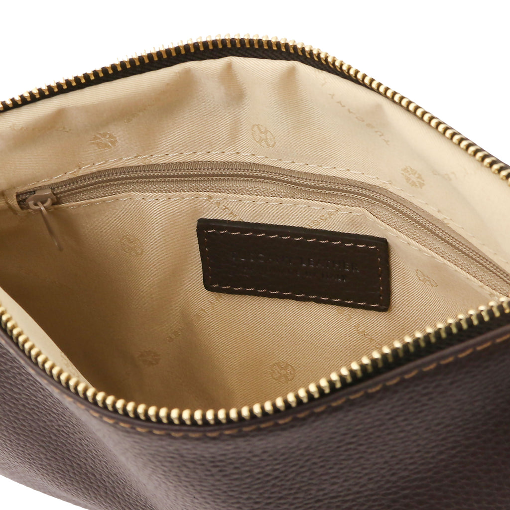 Pochette femme MIRA en cuir grainé souple avec bandoulière