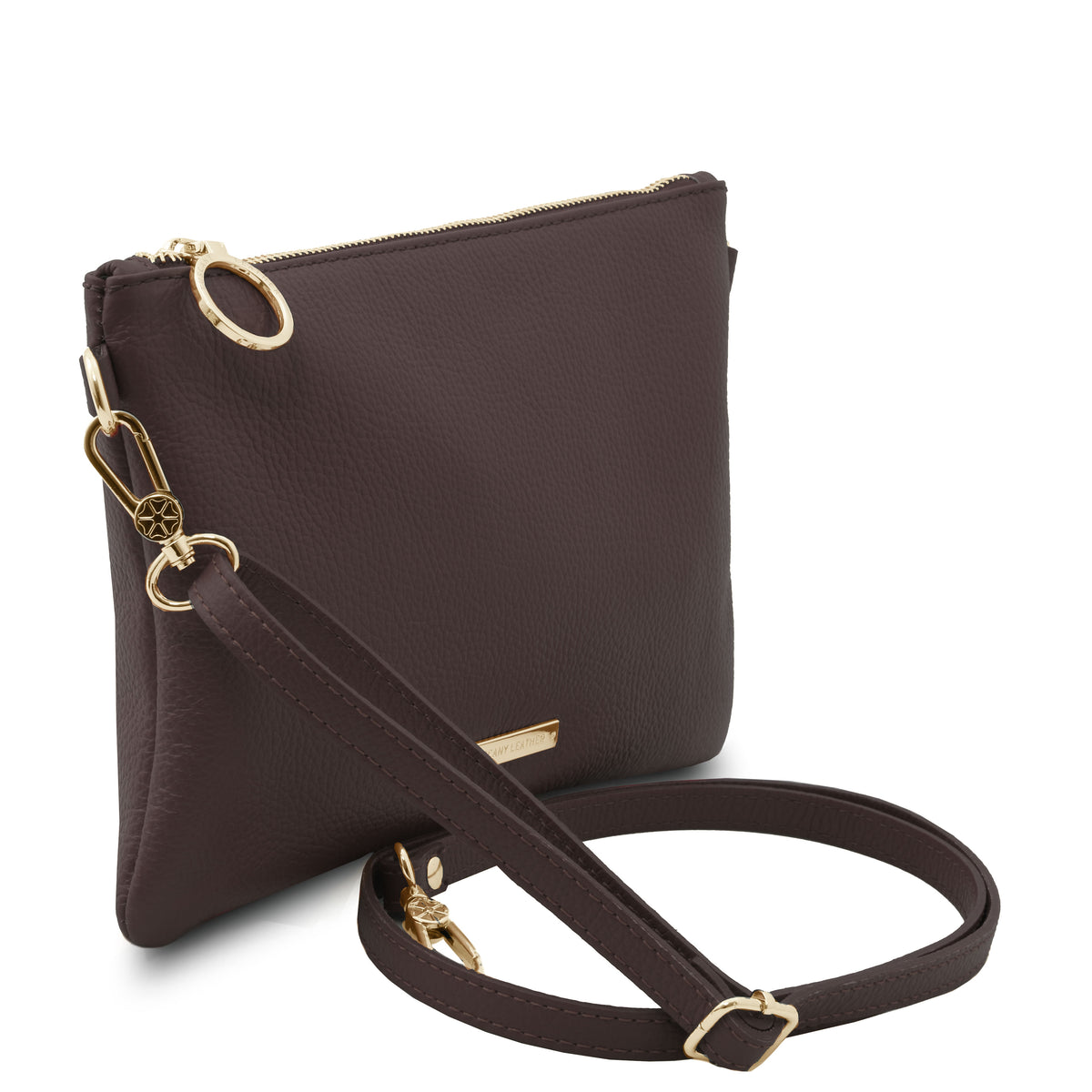 Pochette femme MIRA en cuir grainé souple avec bandoulière