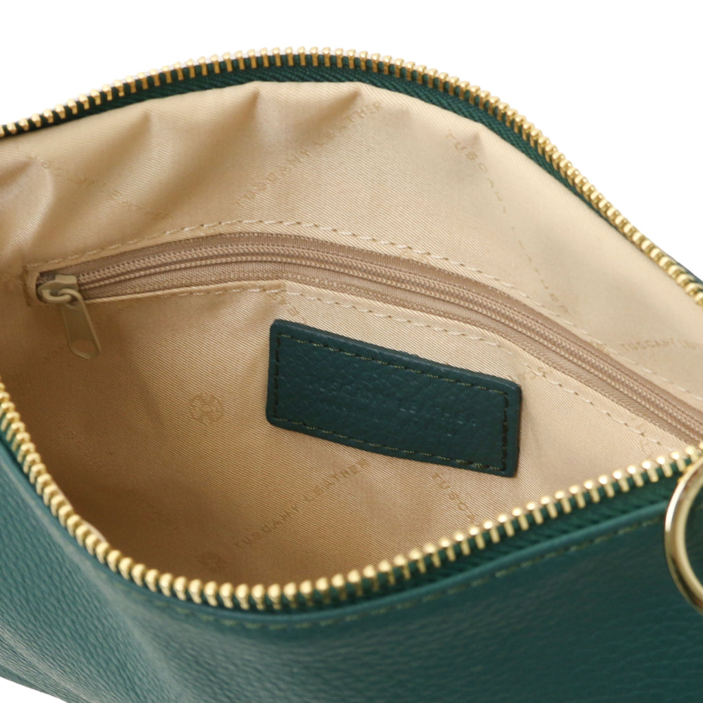 Pochette femme MIRA en cuir grainé souple avec bandoulière