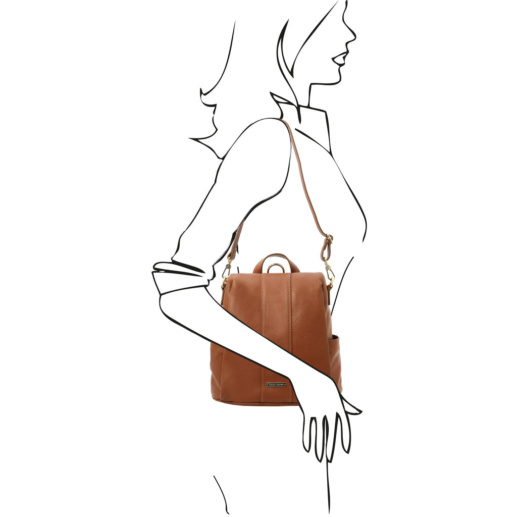 Sac à dos antivol femme ORVIETO en cuir véritable grainé