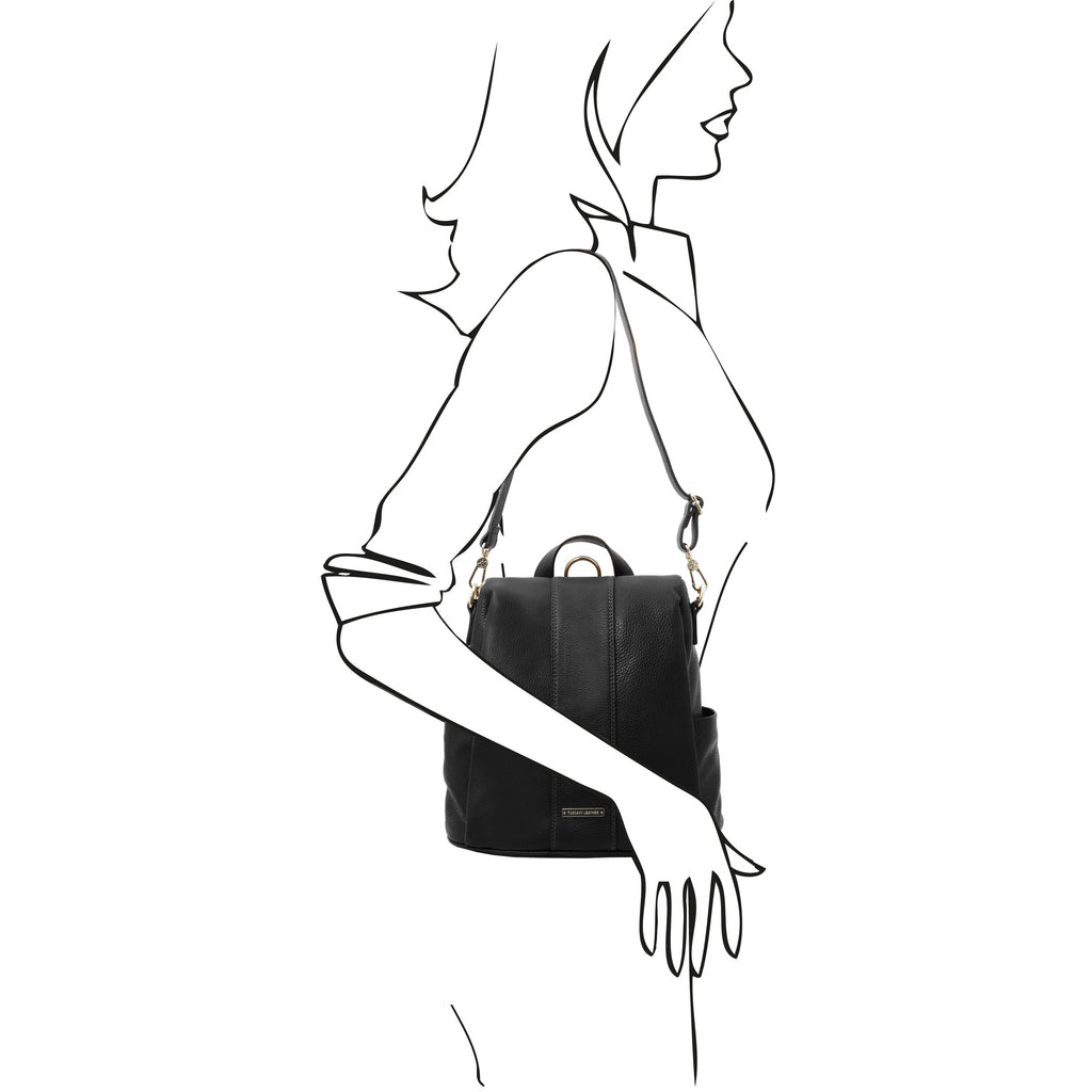 Sac à dos antivol femme ORVIETO en cuir véritable grainé