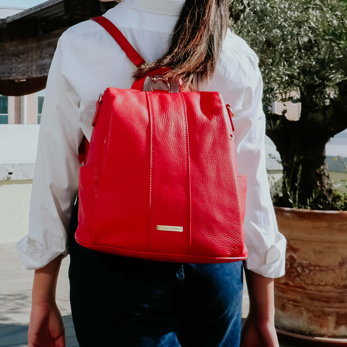 Sac à dos antivol femme ORVIETO en cuir véritable grainé