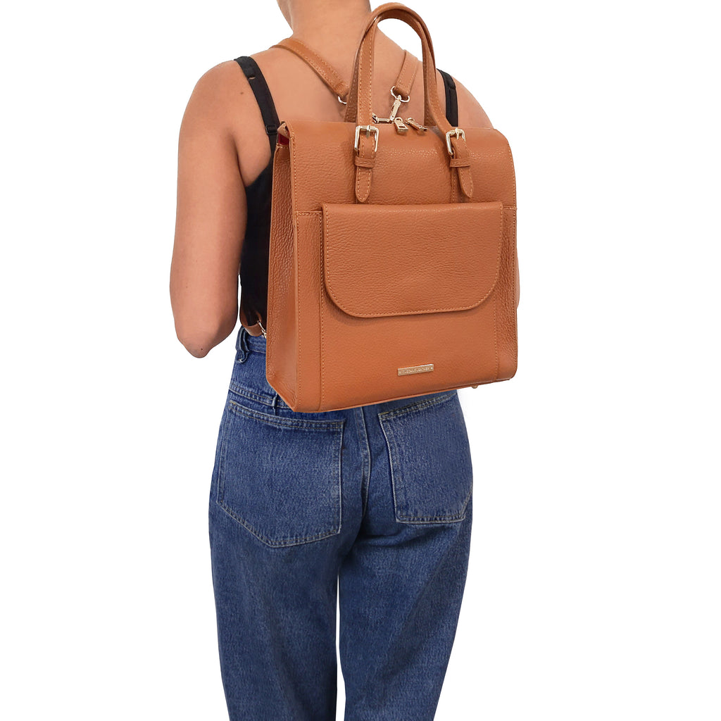 ELARA — Sac à dos en cuir grainé convertible