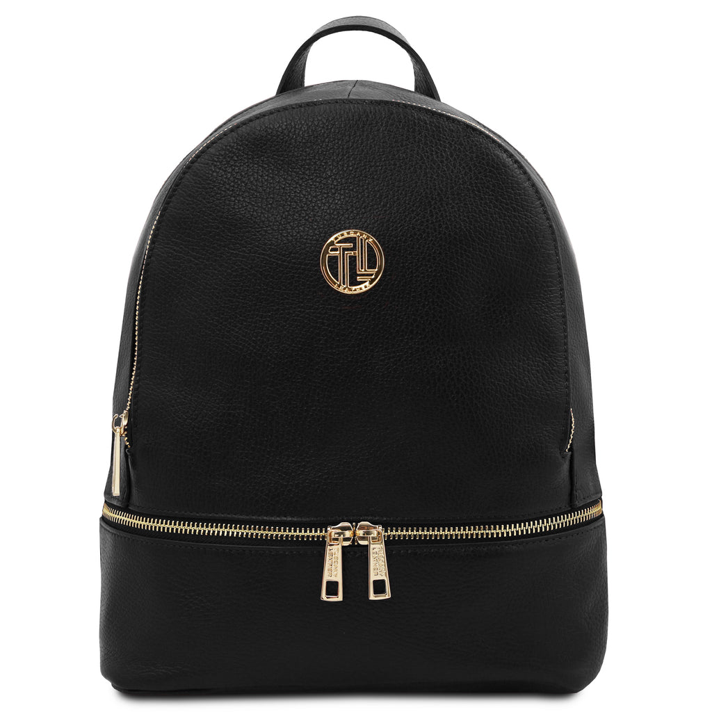 Sac à dos femme ELARA compact en cuir grainé à poche zippée
