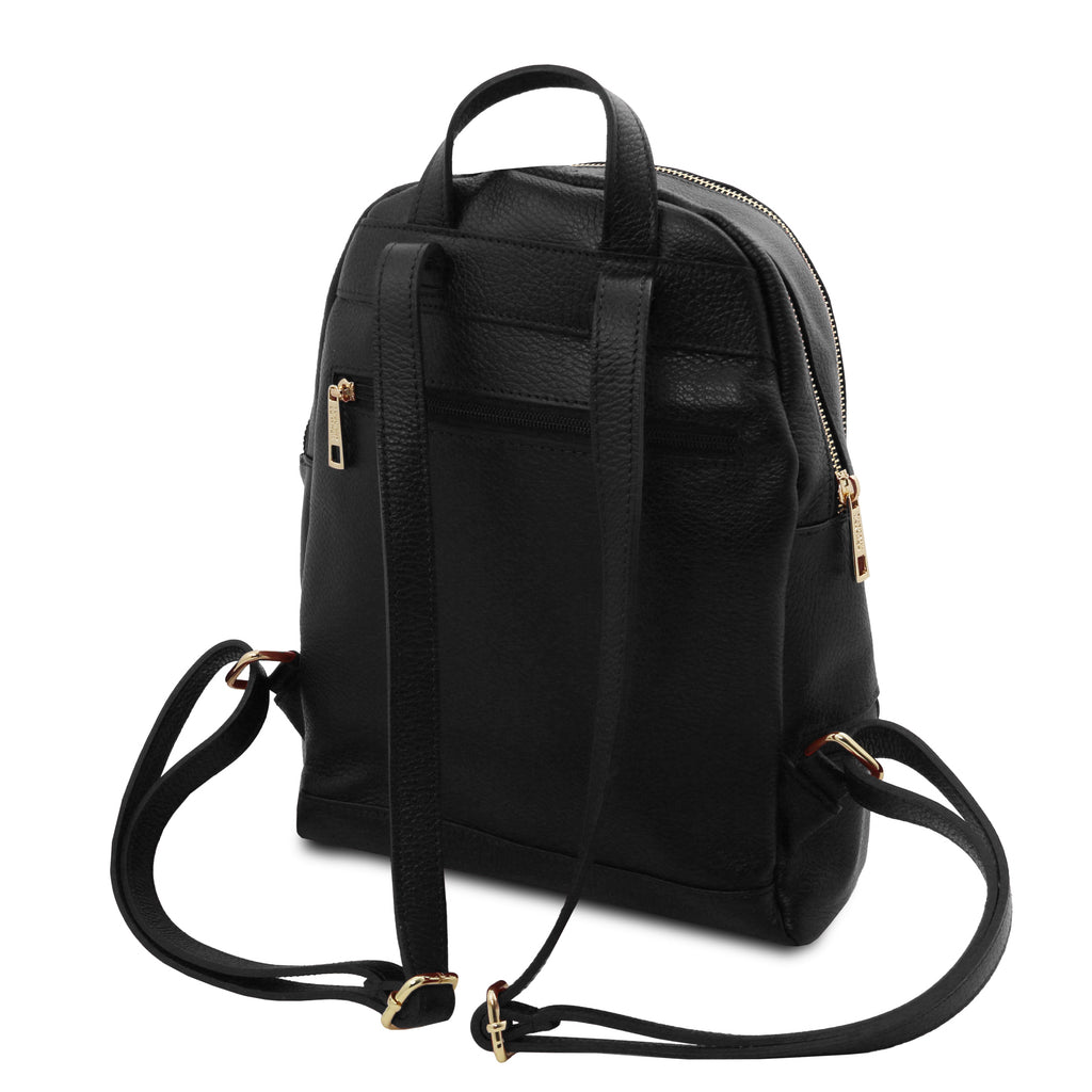 Sac à dos femme ELARA compact en cuir grainé à poche zippée