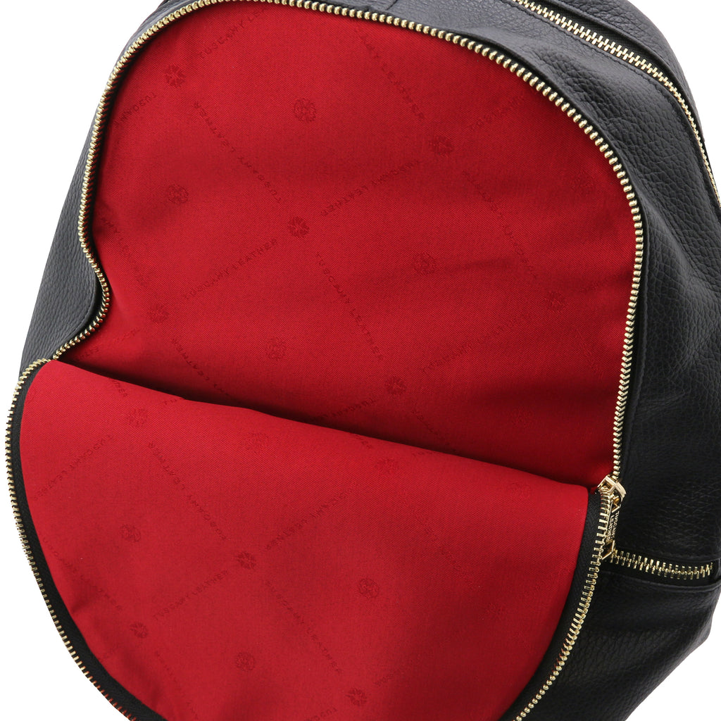 Sac à dos femme ELARA compact en cuir grainé à poche zippée