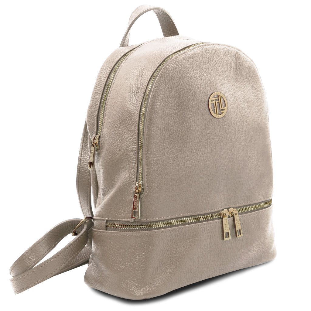 Sac à dos femme ELARA compact en cuir grainé à poche zippée