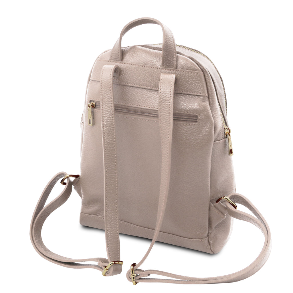 Sac à dos femme ELARA compact en cuir grainé à poche zippée