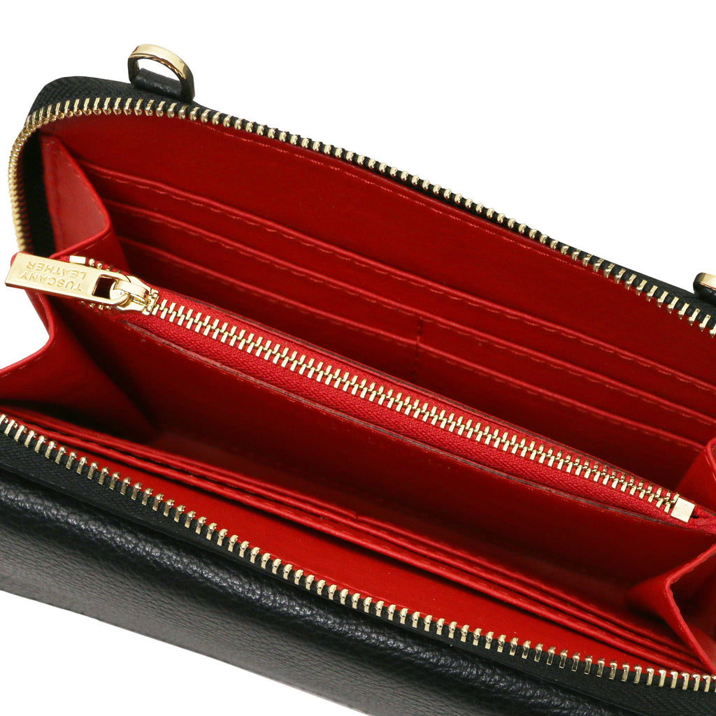 URANIA — Portefeuille bandoulière en cuir grainé