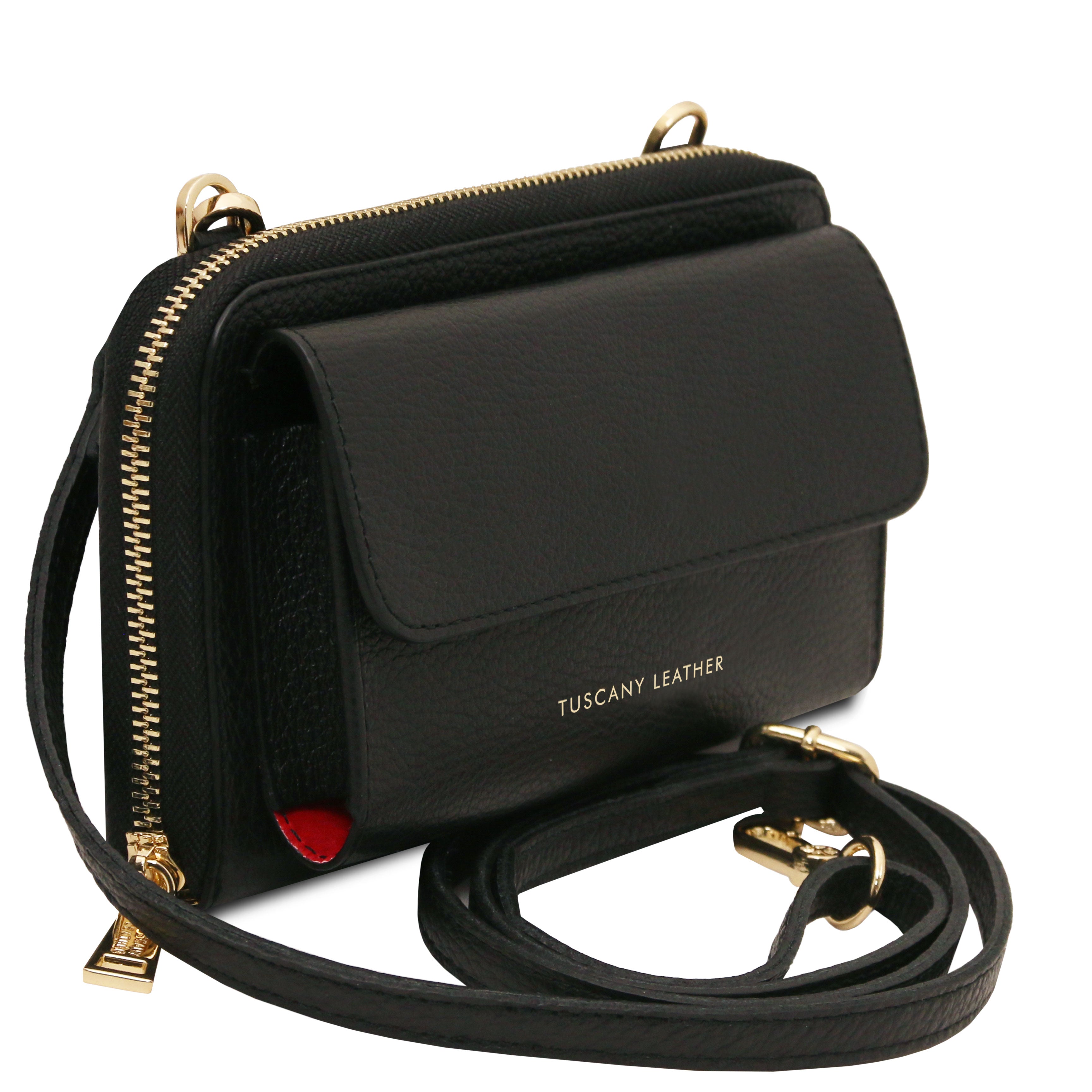 URANIA — Portefeuille bandoulière en cuir grainé