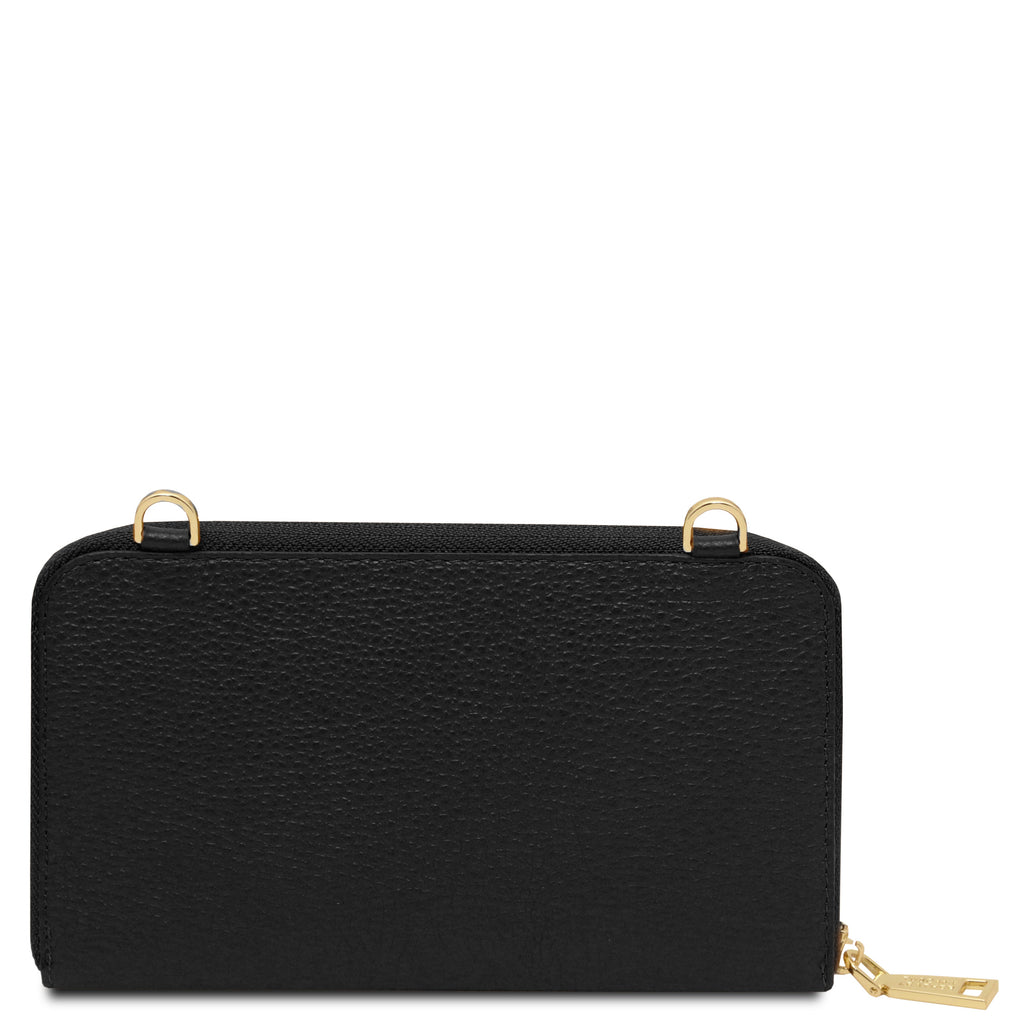 URANIA — Portefeuille bandoulière en cuir grainé
