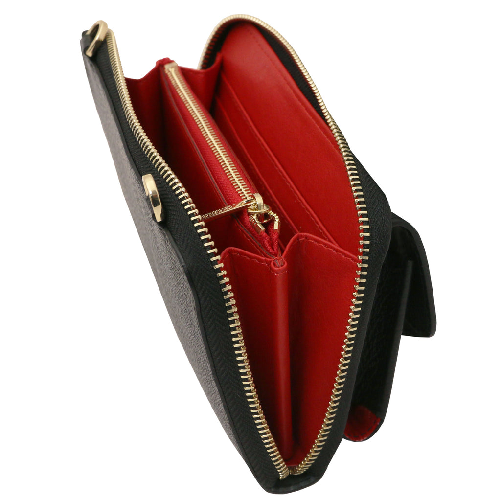URANIA — Portefeuille bandoulière en cuir grainé