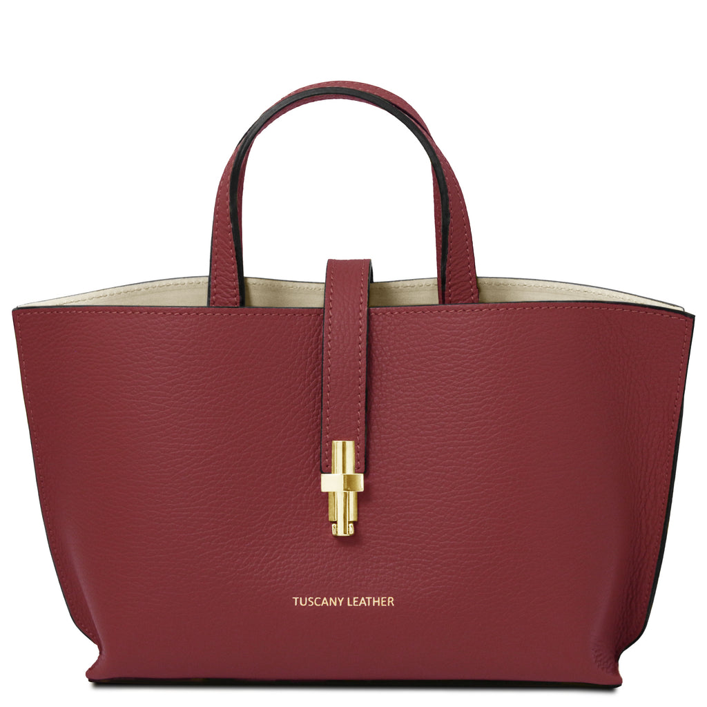 Sac cabas femme AGATHA structuré en cuir forme trapèze à fermoir