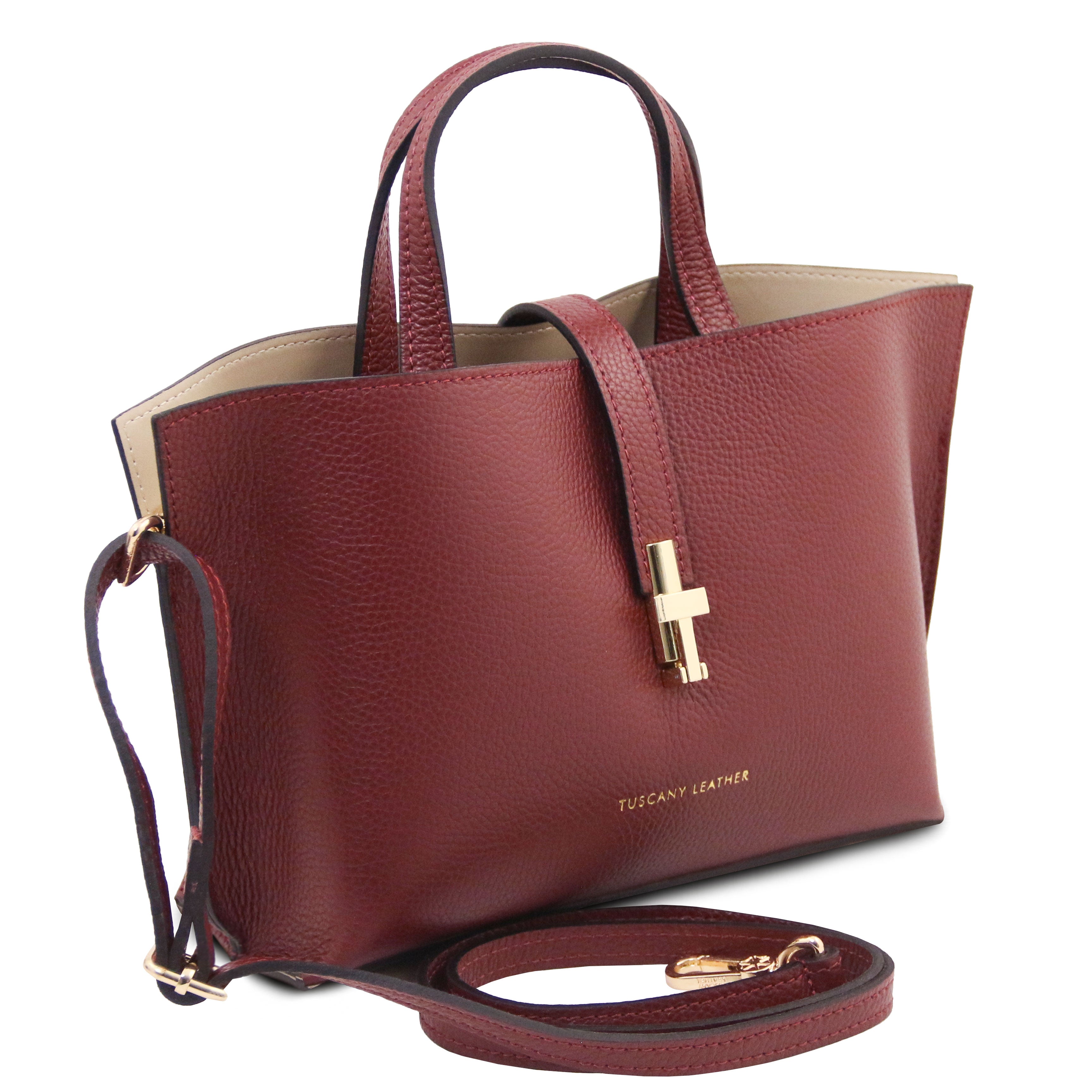 Sac cabas femme AGATHA structuré en cuir forme trapèze à fermoir Image secondaire du produit