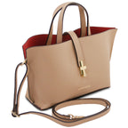 Sac cabas femme AGATHA structuré en cuir forme trapèze à fermoir