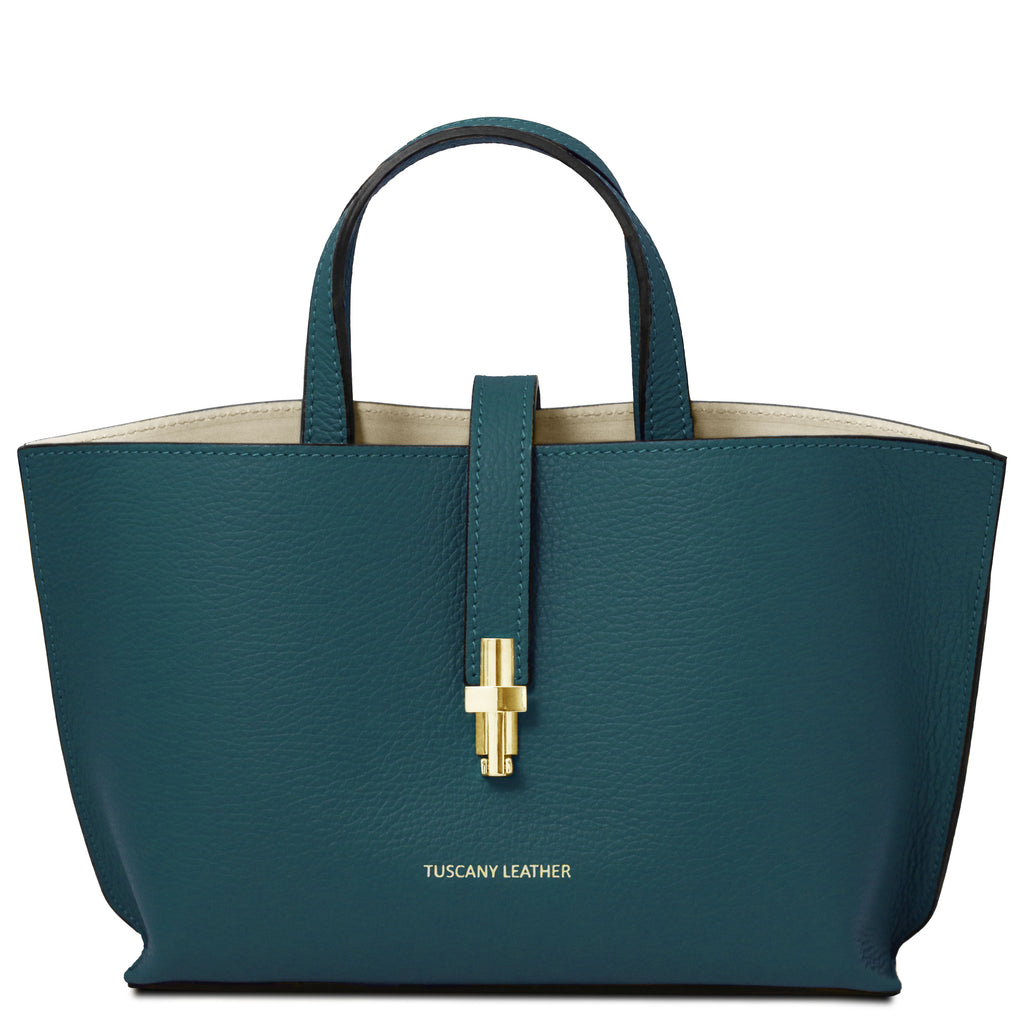 Sac cabas femme AGATHA structuré en cuir forme trapèze à fermoir