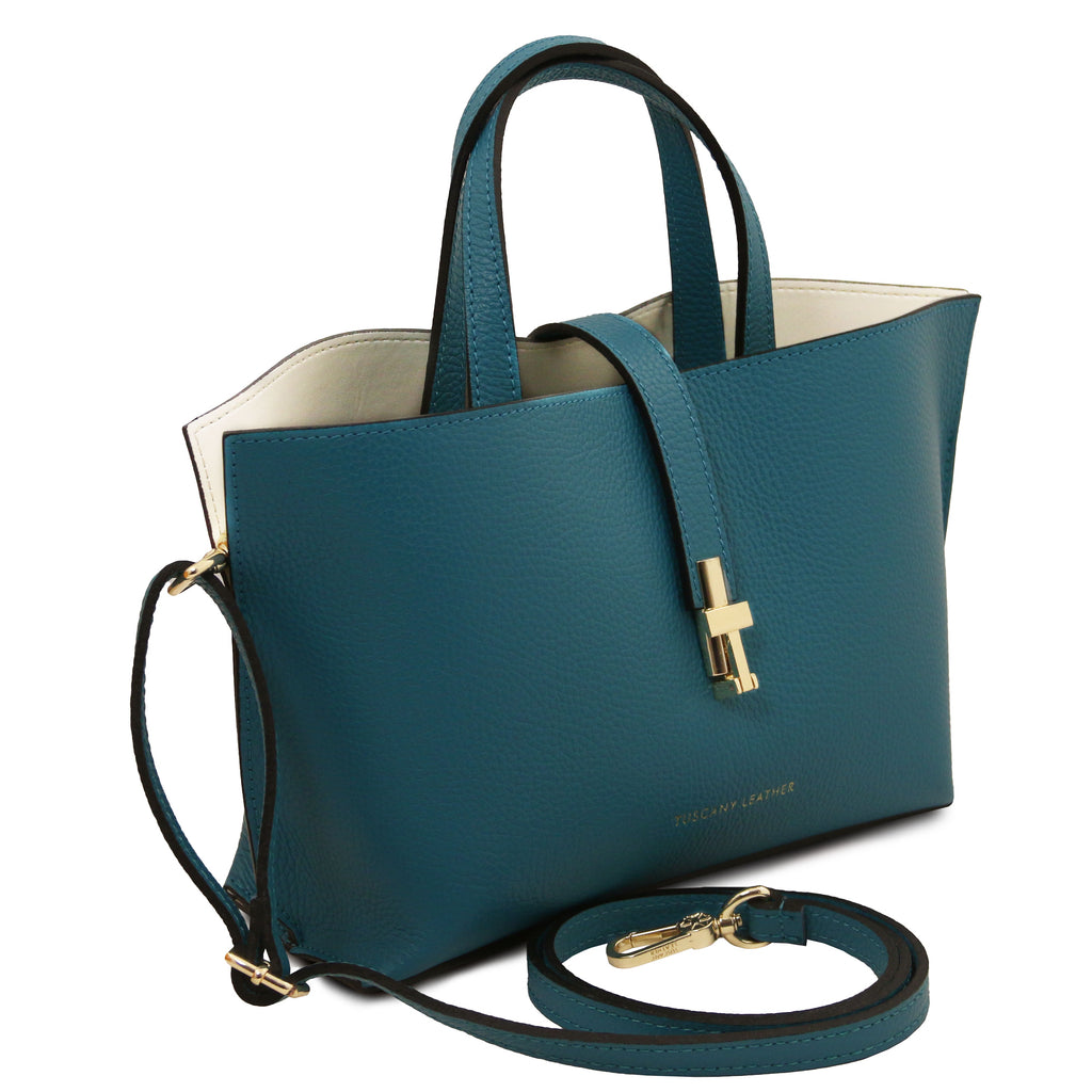 Sac cabas femme AGATHA structuré en cuir forme trapèze à fermoir