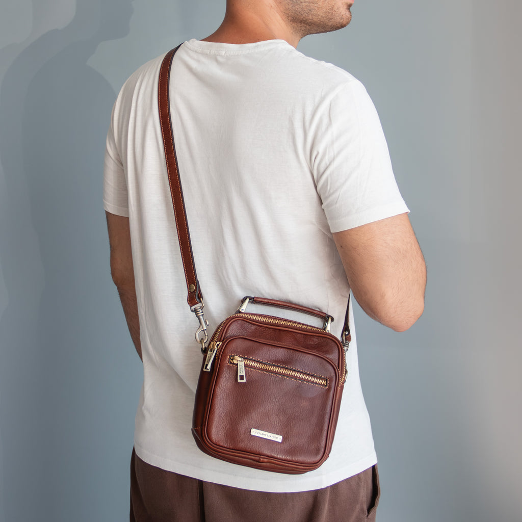 Sac bandoulière homme cuir pleine fleur 2 compartiments PAUL