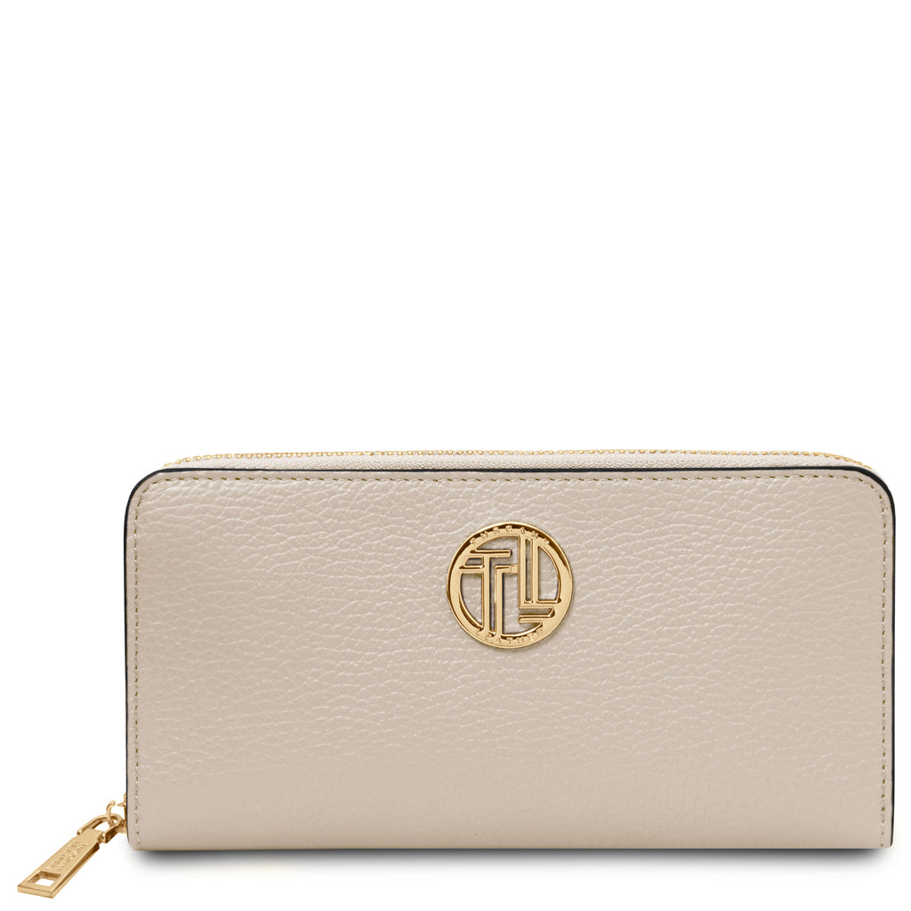 Portefeuille femme FINANCIER zippé en cuir grainé