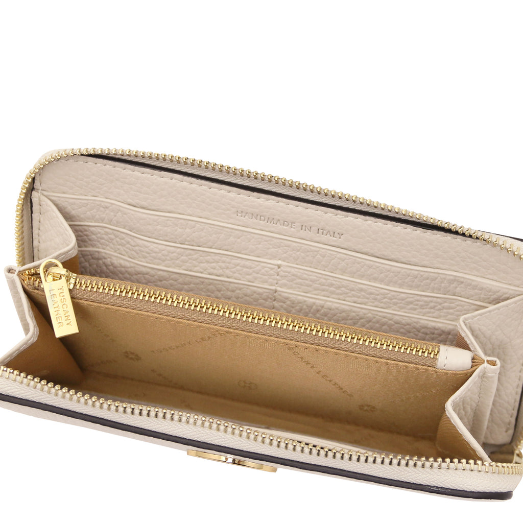Portefeuille femme FINANCIER zippé en cuir grainé