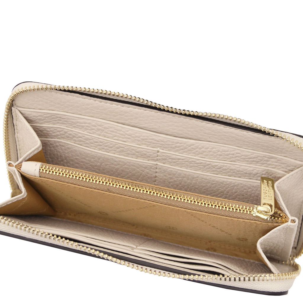 Portefeuille femme FINANCIER zippé en cuir grainé