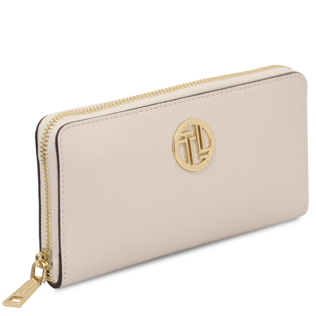 Portefeuille femme FINANCIER zippé en cuir grainé