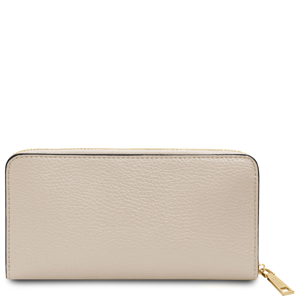 Portefeuille femme FINANCIER zippé en cuir grainé
