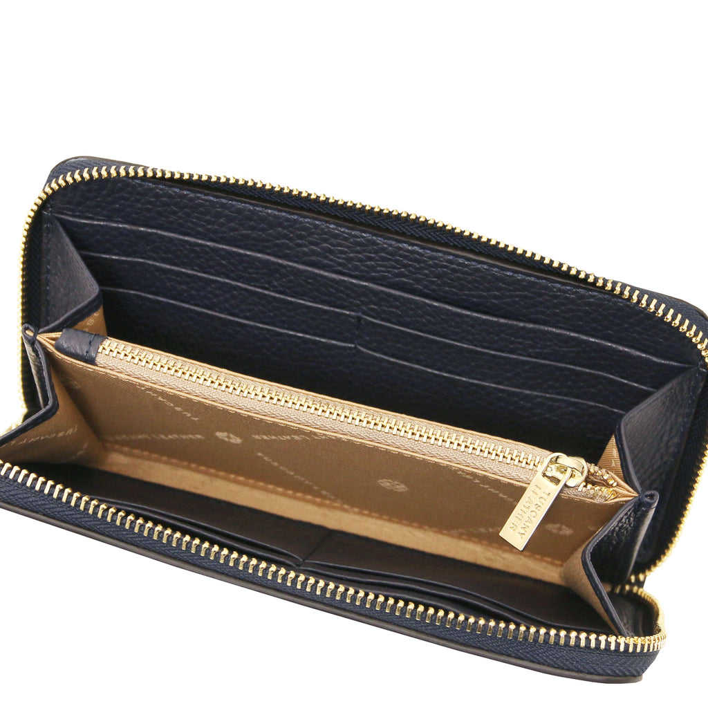 Portefeuille femme FINANCIER zippé en cuir grainé