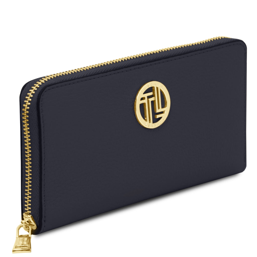 Portefeuille femme FINANCIER zippé en cuir grainé