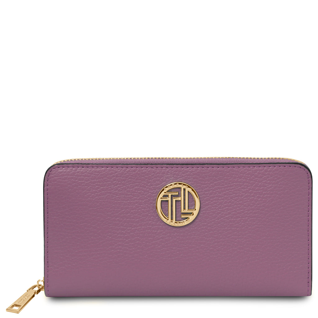 Portefeuille femme FINANCIER zippé en cuir grainé