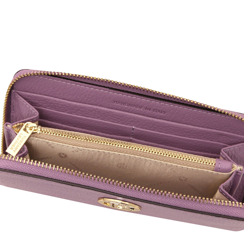 Portefeuille femme FINANCIER zippé en cuir grainé