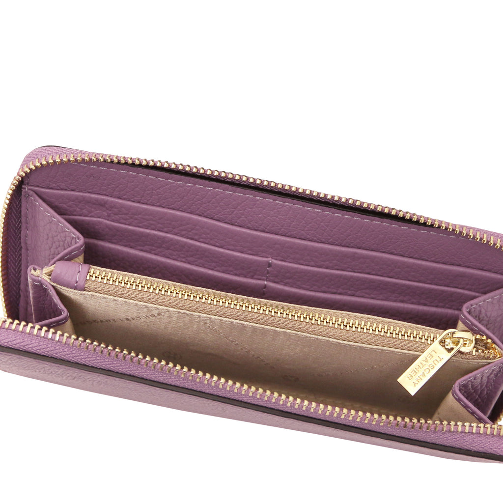 Portefeuille femme FINANCIER zippé en cuir grainé
