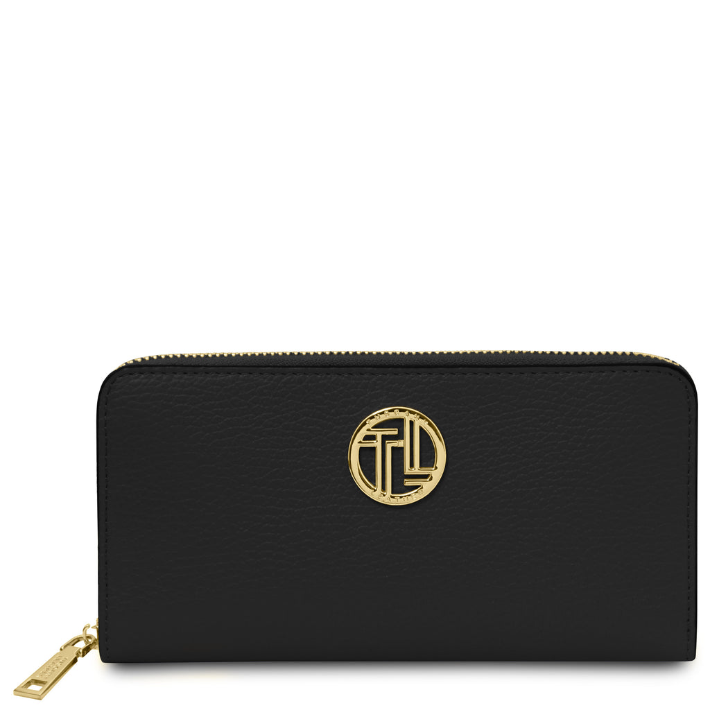 Portefeuille femme FINANCIER zippé en cuir grainé