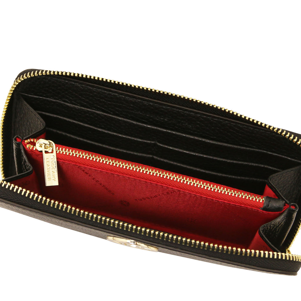 Portefeuille femme FINANCIER zippé en cuir grainé