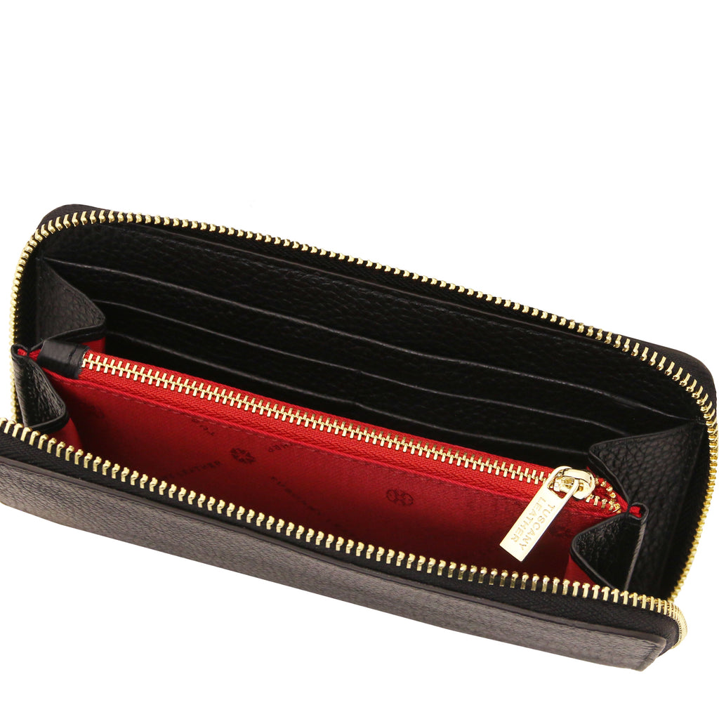 Portefeuille femme FINANCIER zippé en cuir grainé