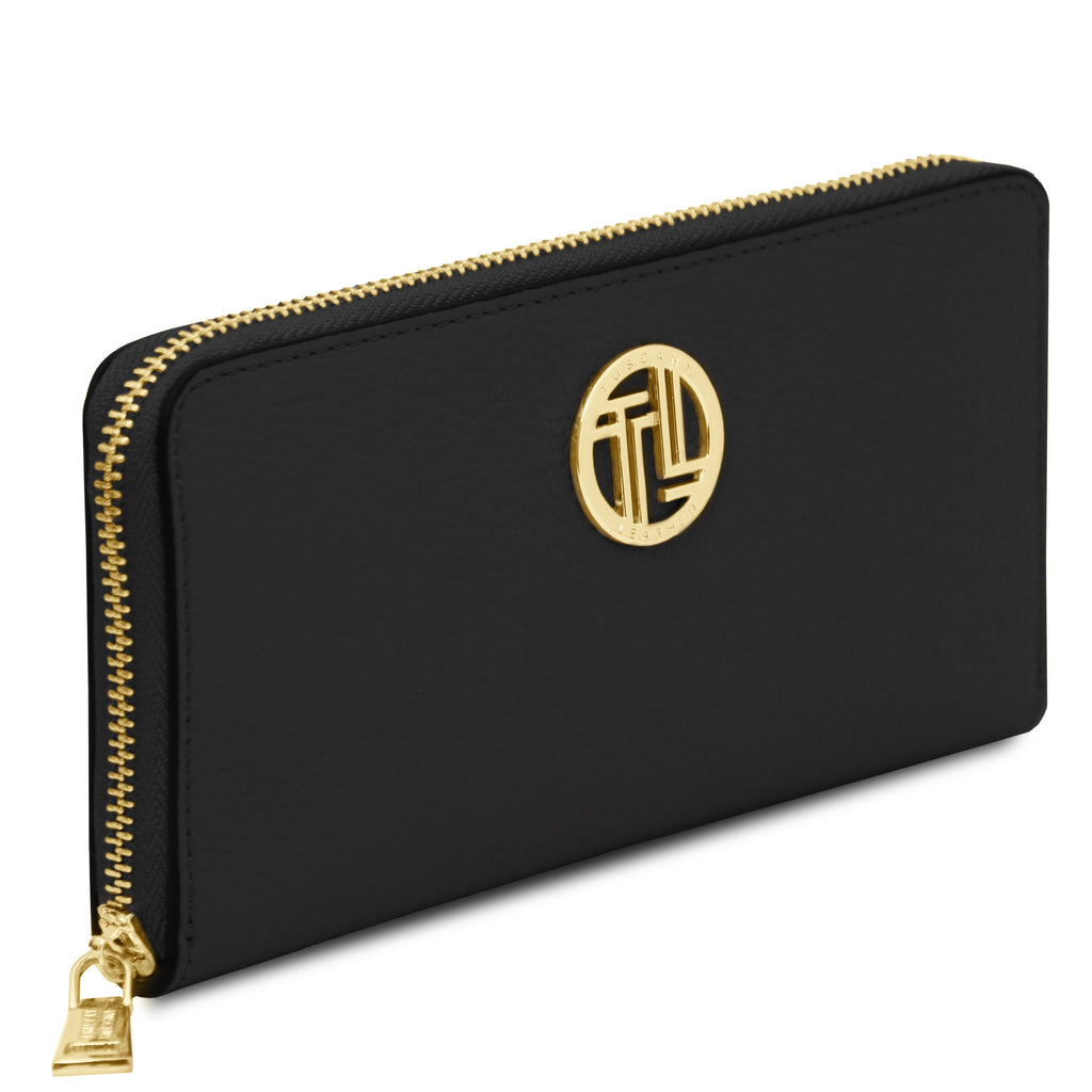 Portefeuille femme FINANCIER zippé en cuir grainé