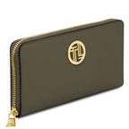 Portefeuille femme FINANCIER zippé en cuir grainé