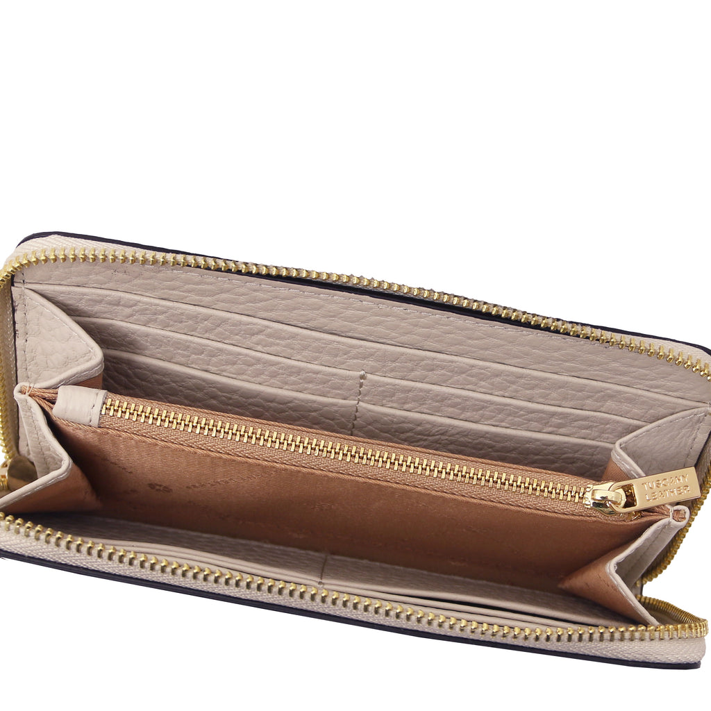 Portefeuille femme FINANCIER zippé en cuir gros grain