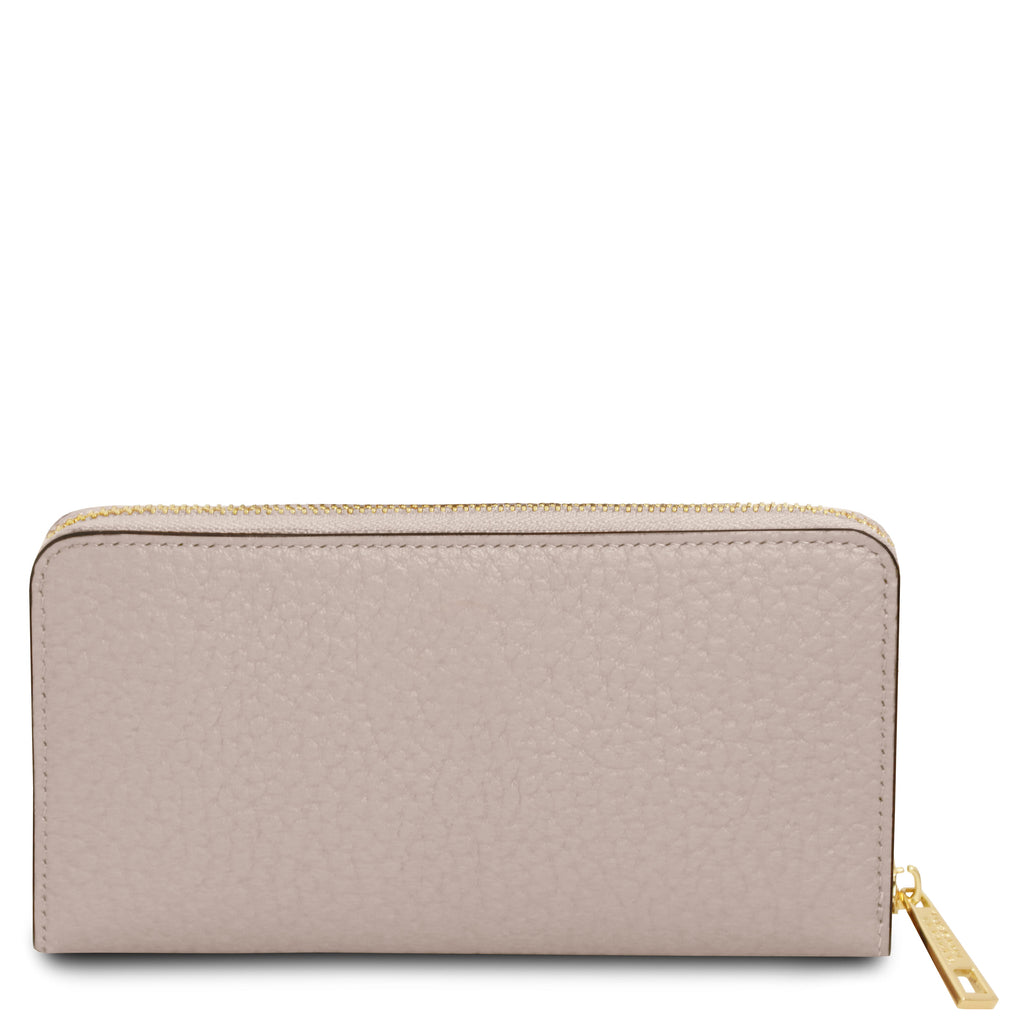Portefeuille femme FINANCIER zippé en cuir gros grain