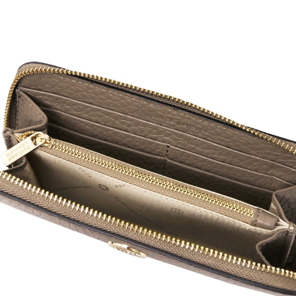 Portefeuille femme FINANCIER zippé en cuir gros grain